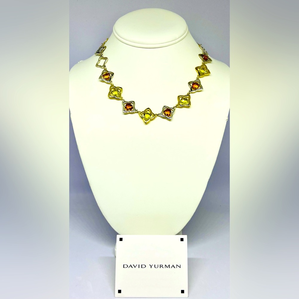 DAVID YURMAN STERLING SILVER & 18K GOLD CITRINE QUATREFOIL TOGGLE NECKLACE 17"